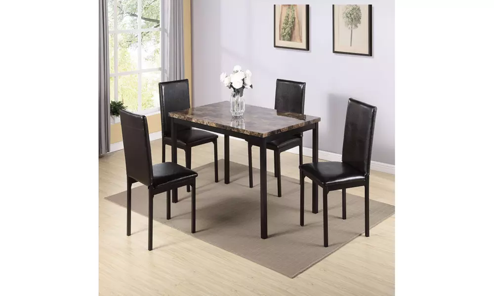 5 Piece Metal Dinette Set with Faux Marble Top dining set - Primary Image