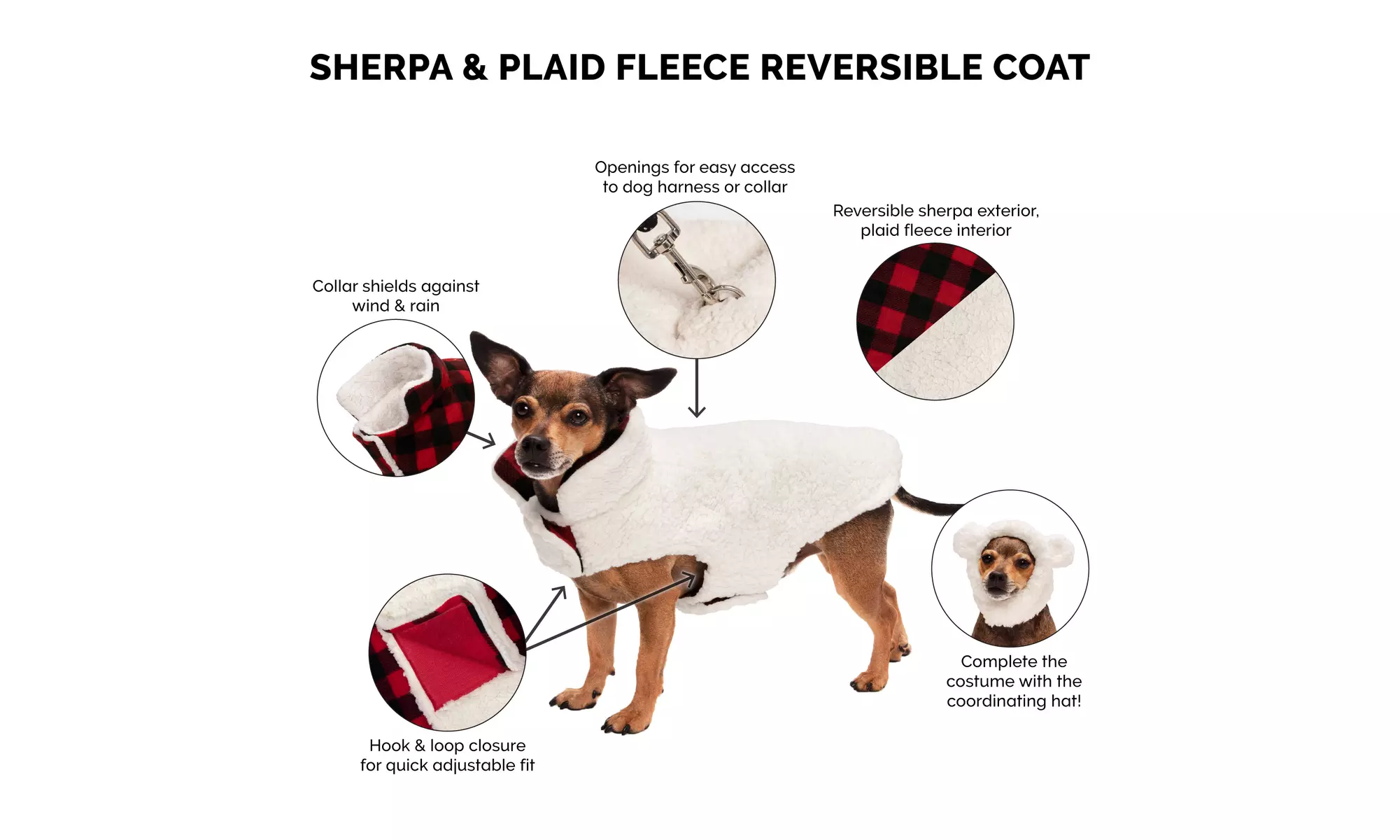 FurHaven Flex-Fit Faux Fur Warn and Cozy Reversible Dog Coat