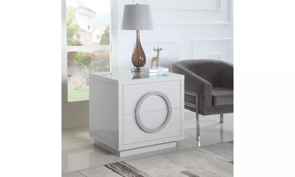 Urbino Nightstand Side Table Crocodile Lacquer Finish - 2 Self Closing Drawers - Image 5