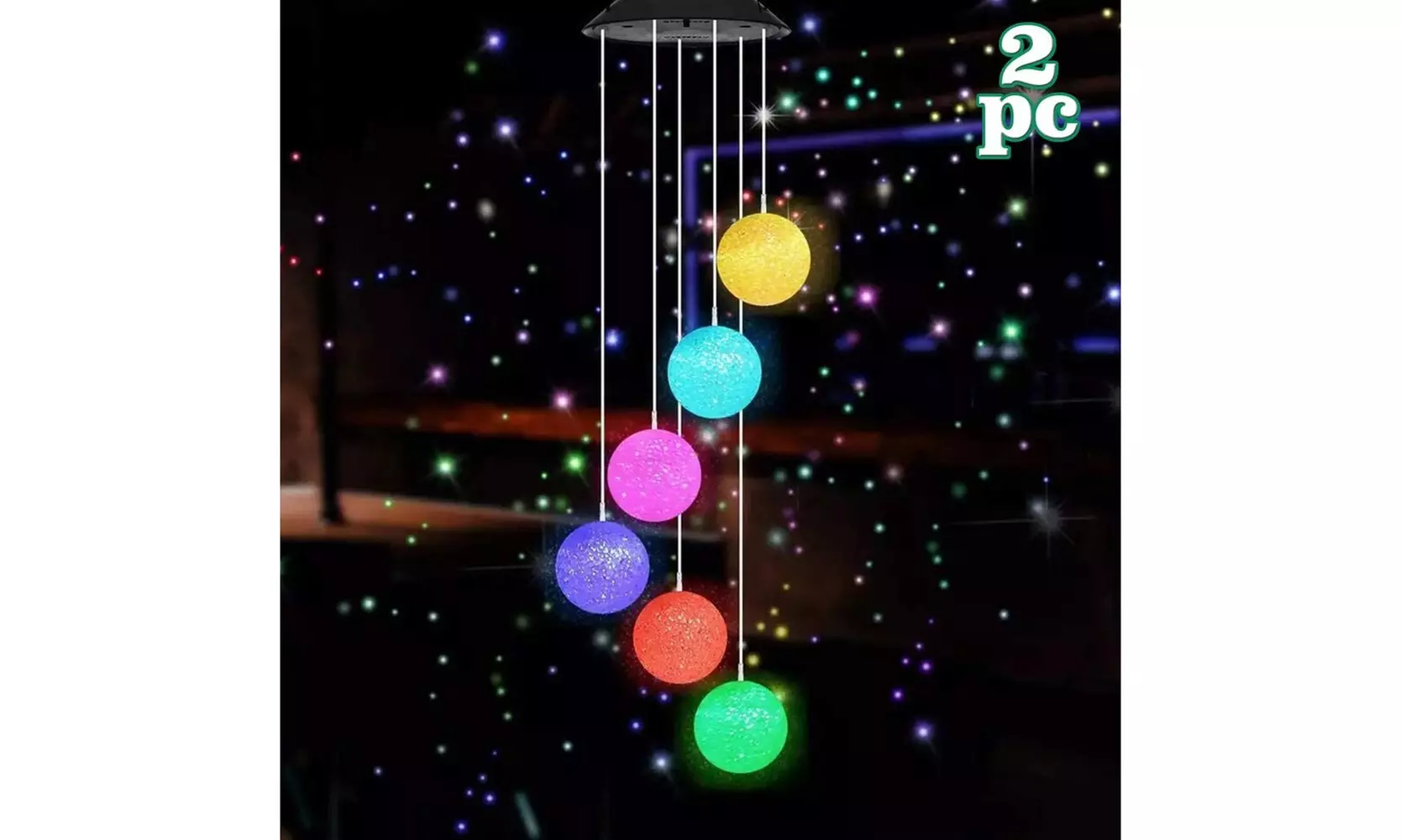 2 Pack Solar Crystal Ball Wind Chime, Color Changing
