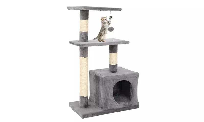 32" Cat Tree Stand House with Scratching Posts Gray - Primary Image