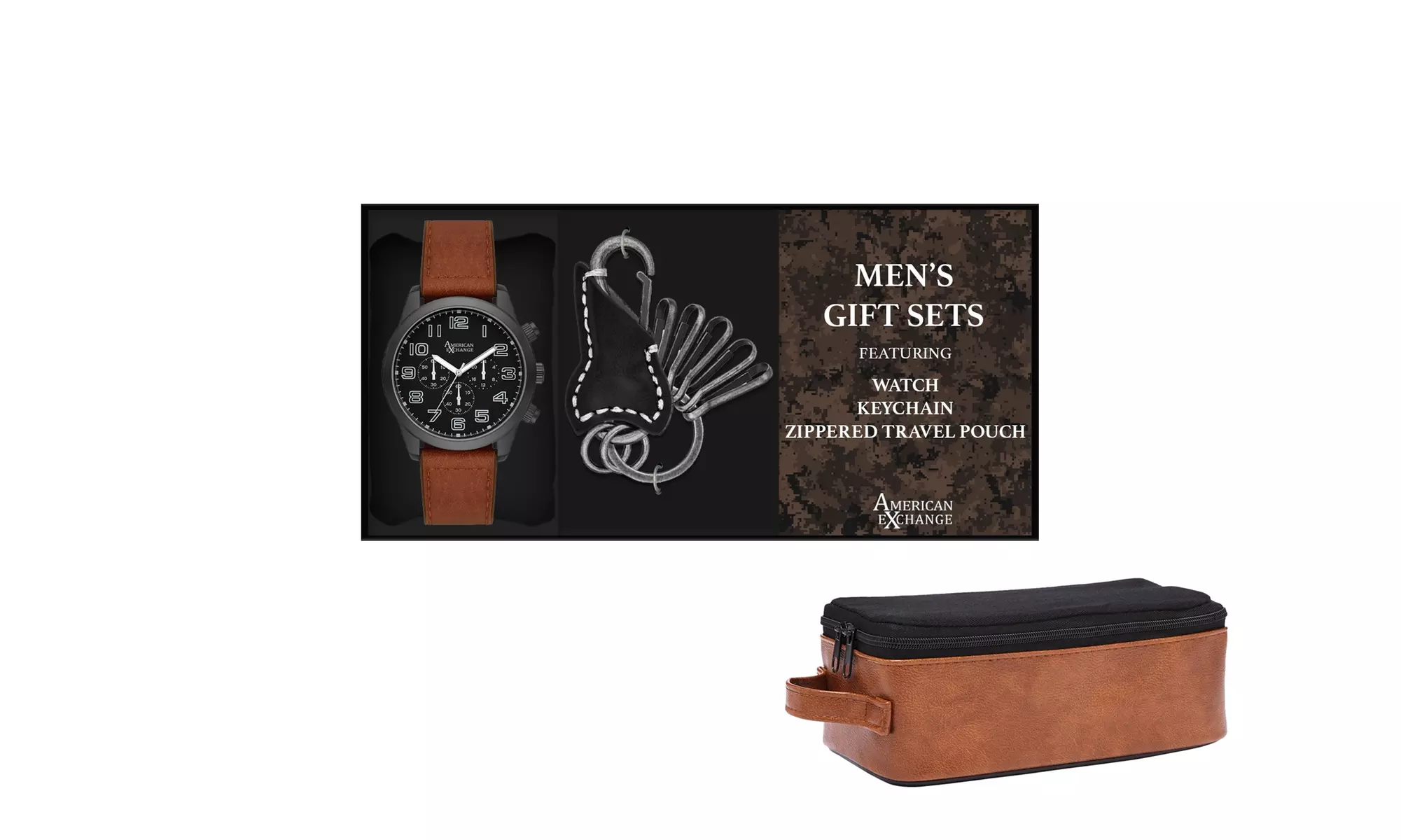 American Exchange Men's Quart Watch And Keychain With Zippered Pouch - Primary Image