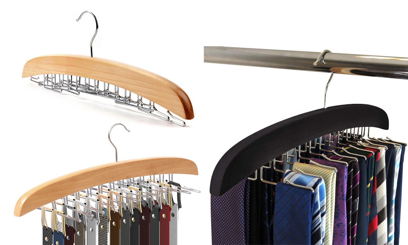 Wooden Tie Organizer 24 Tie Hanger Hook Storage Rack Closet Organizer - Primary Image