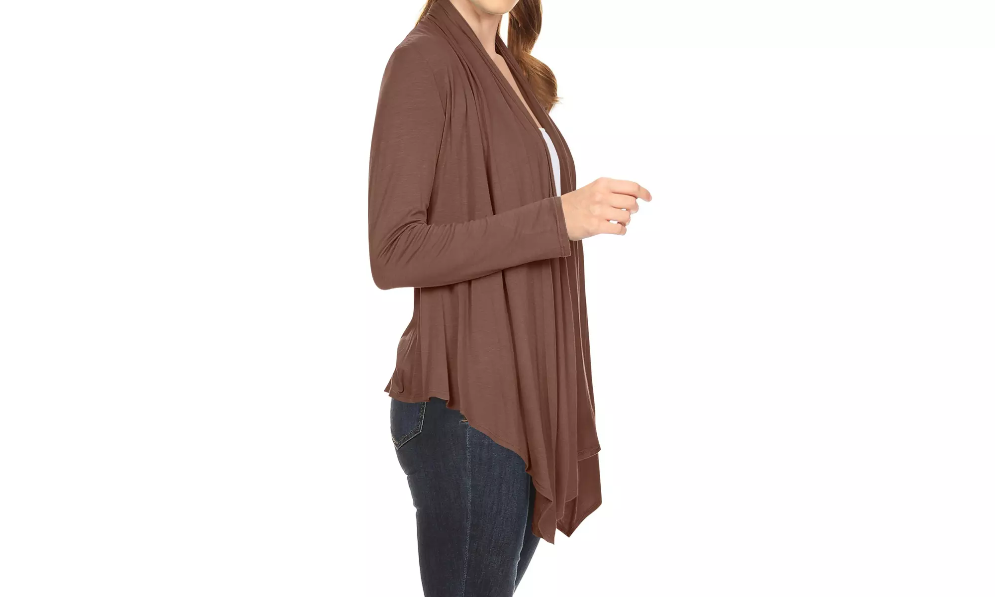 Women's Long Sleeve Draped Neck Open Front Solid Cardigan 