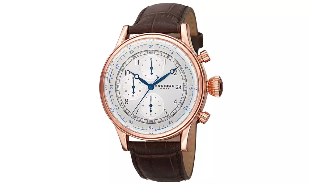 Akribos XXIV Men's Chronograph Genuine Leather Strap Watch AKGP798RG - Primary Image