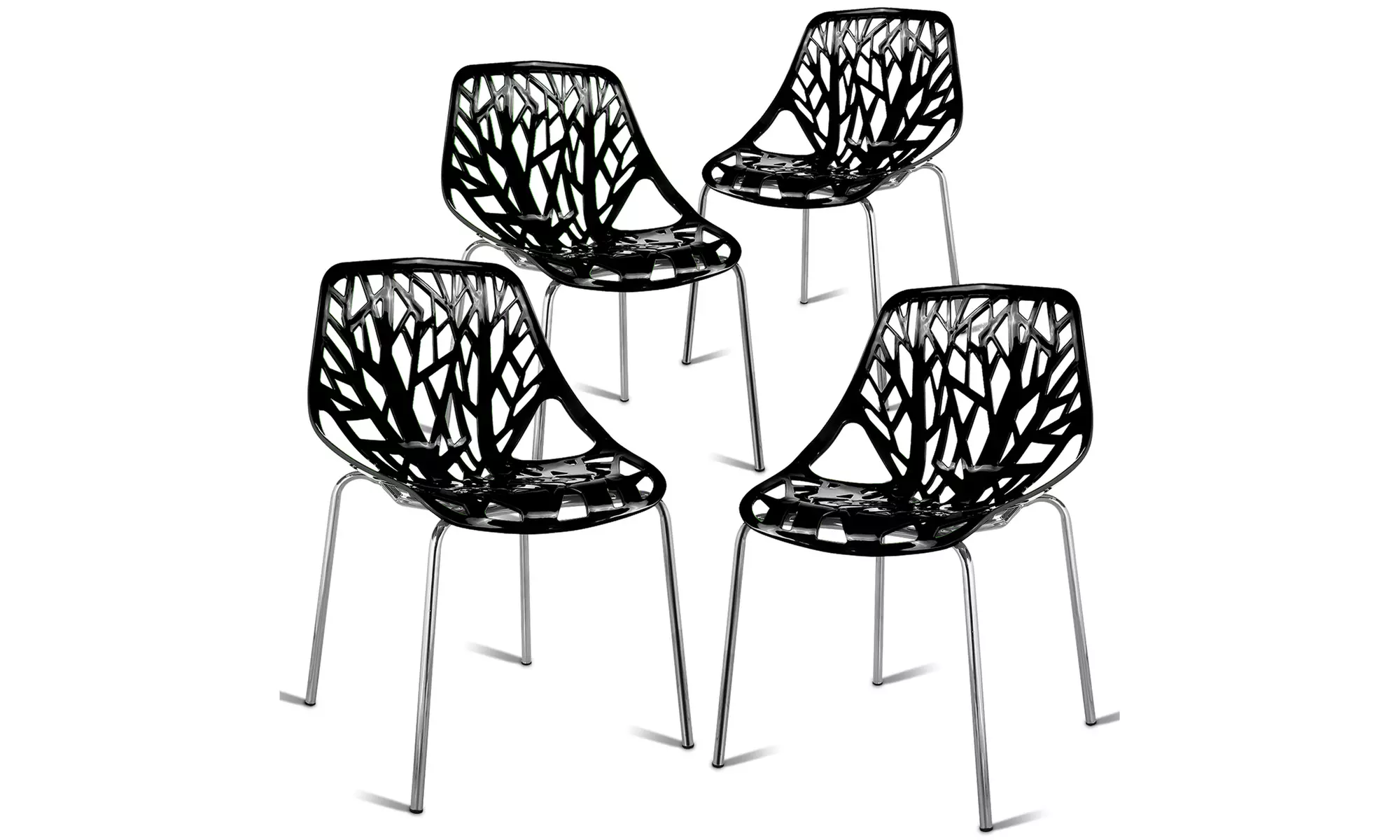 Set of 4 Dining Chair Birch Sapling Accent Armless Side Chairs Stackable Black - Primary Image