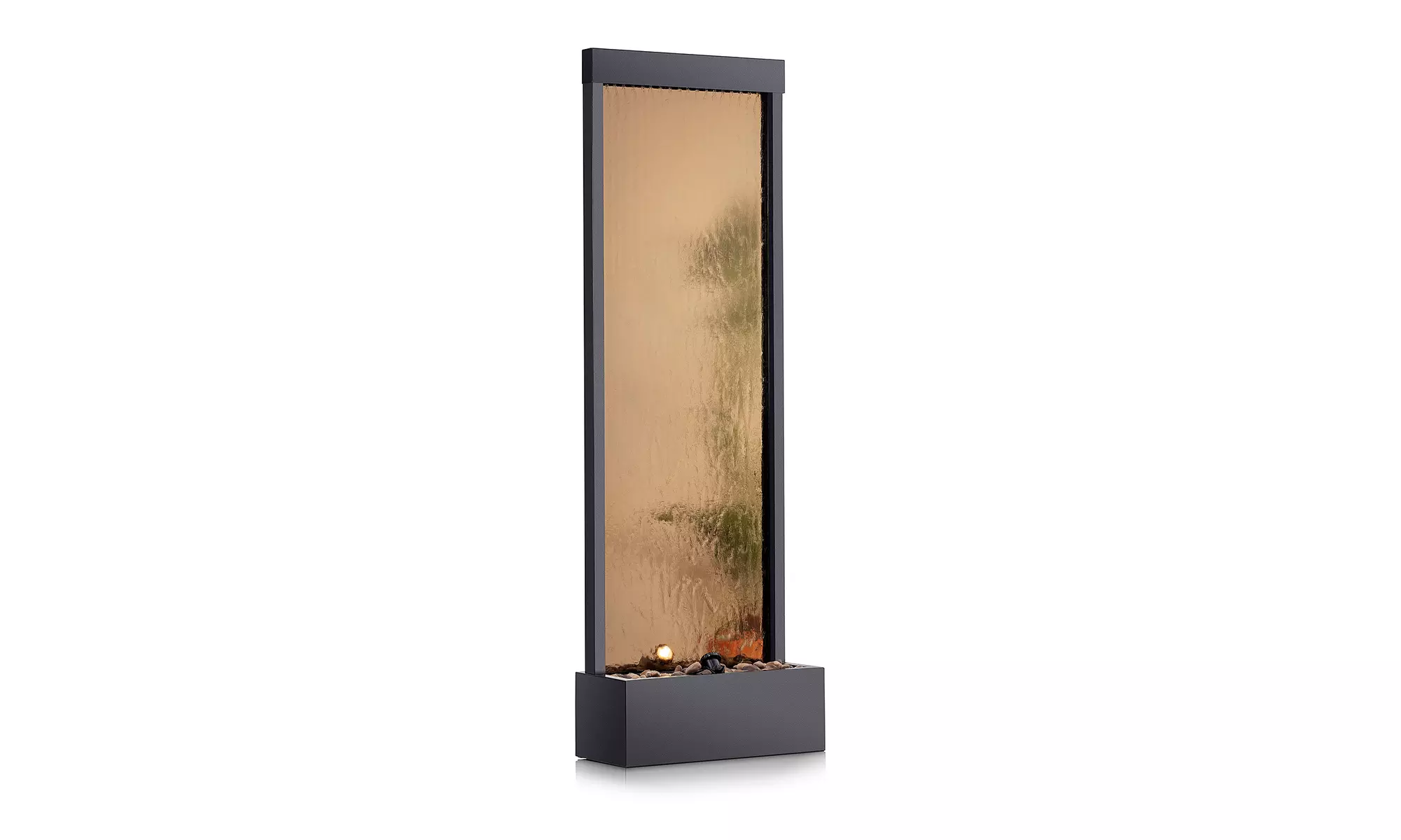 Alpine Mirror Waterfall Fountain with Stones and Light, Bronze, 72 Inch Tall - Primary Image