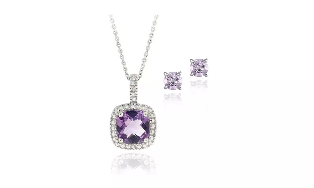 2.85ct Amethyst & Diamond Accent Square Necklace & Earrings Set - Primary Image