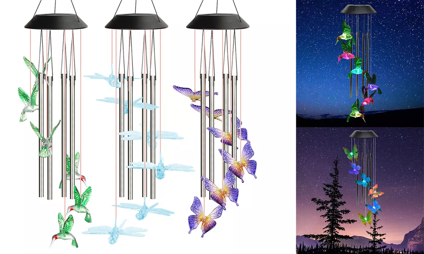 Solar Hummingbird Color Changing Wind Chimes Outdoor for Patio Yard Garden Home - Primary Image
