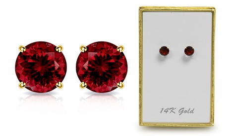 1.65 CTW Genuine Garnet Stud Earrings In Solid 14K Gold By MUIBLU Gems July Garnet Garnet 14K Gold 1 1/2 Ct