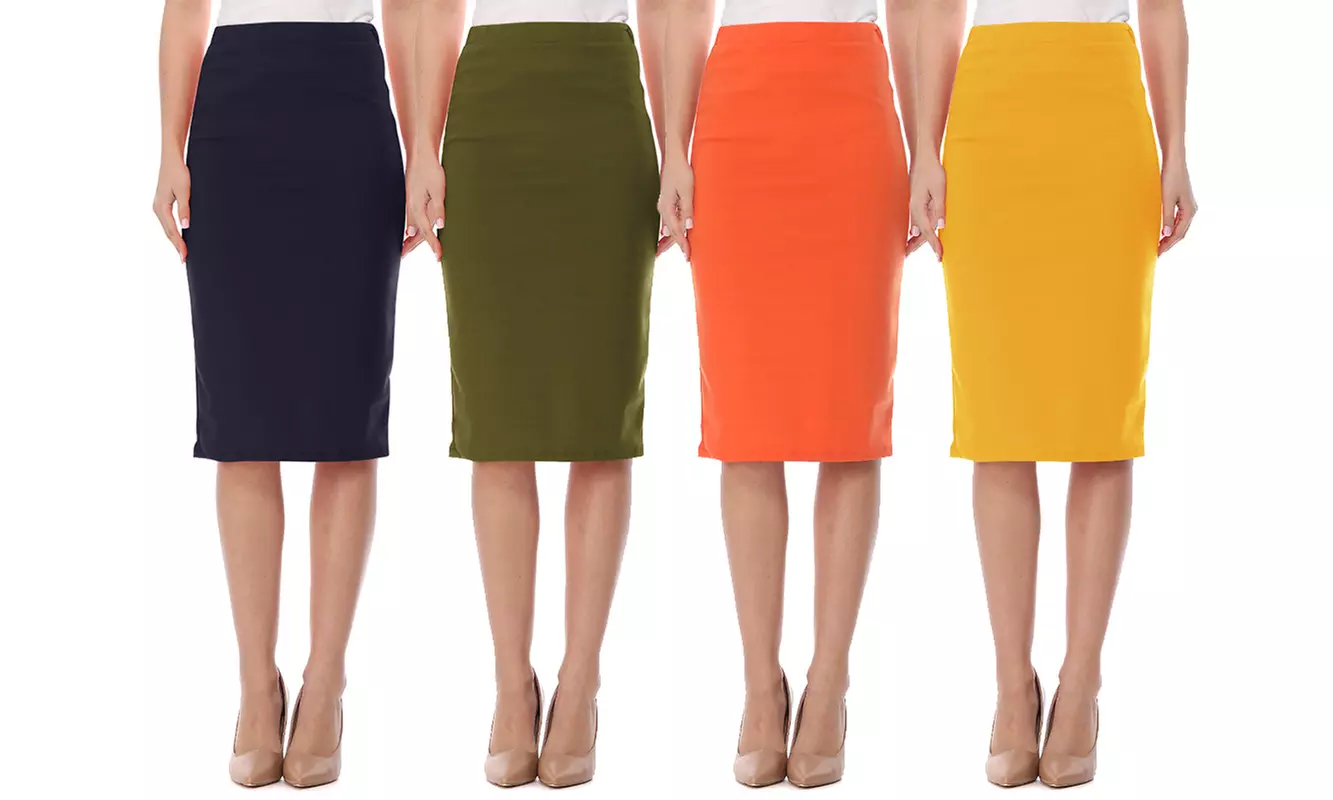 Women's Solid High Waist Pencil Knee Length Skirt  - Primary Image