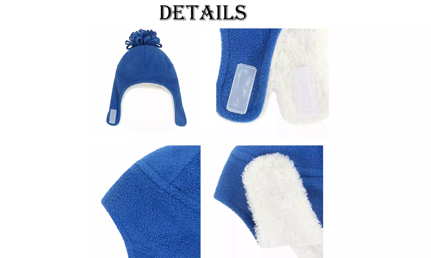Baby Kids Winter Warm Sherpa Lined Warm Fleece Pilot Hat and Mittens Sets