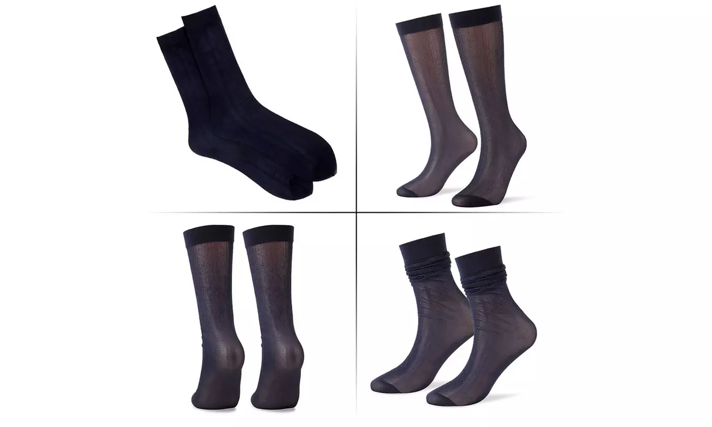 Wide Striped Sheer Dress Sock Silk High Thin Breathable Socks