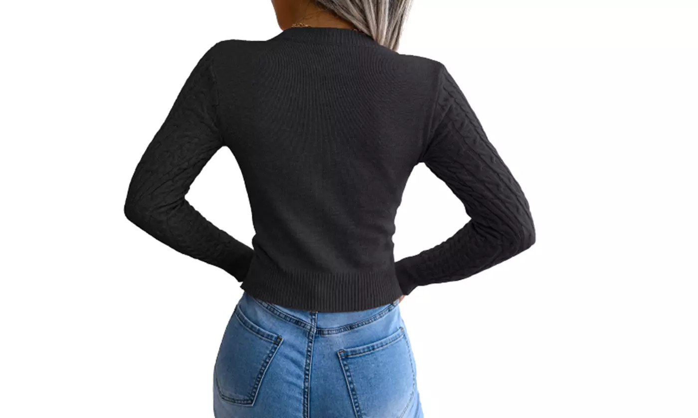 Women's Cut-out Front Solid Pullover Sweater Skinny Long Sleeve Jumper Tops