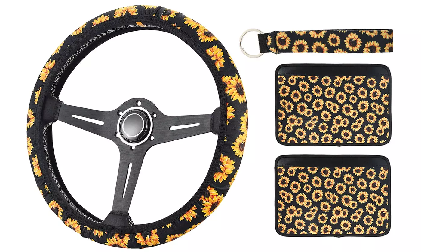 Non Slip Neoprene Steering Wheel Cover Set with Seat Belt Pads Keychain - Primary Image