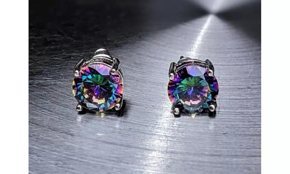 Sterling Silver Round Cut Rainbow Topaz Stud Earrings