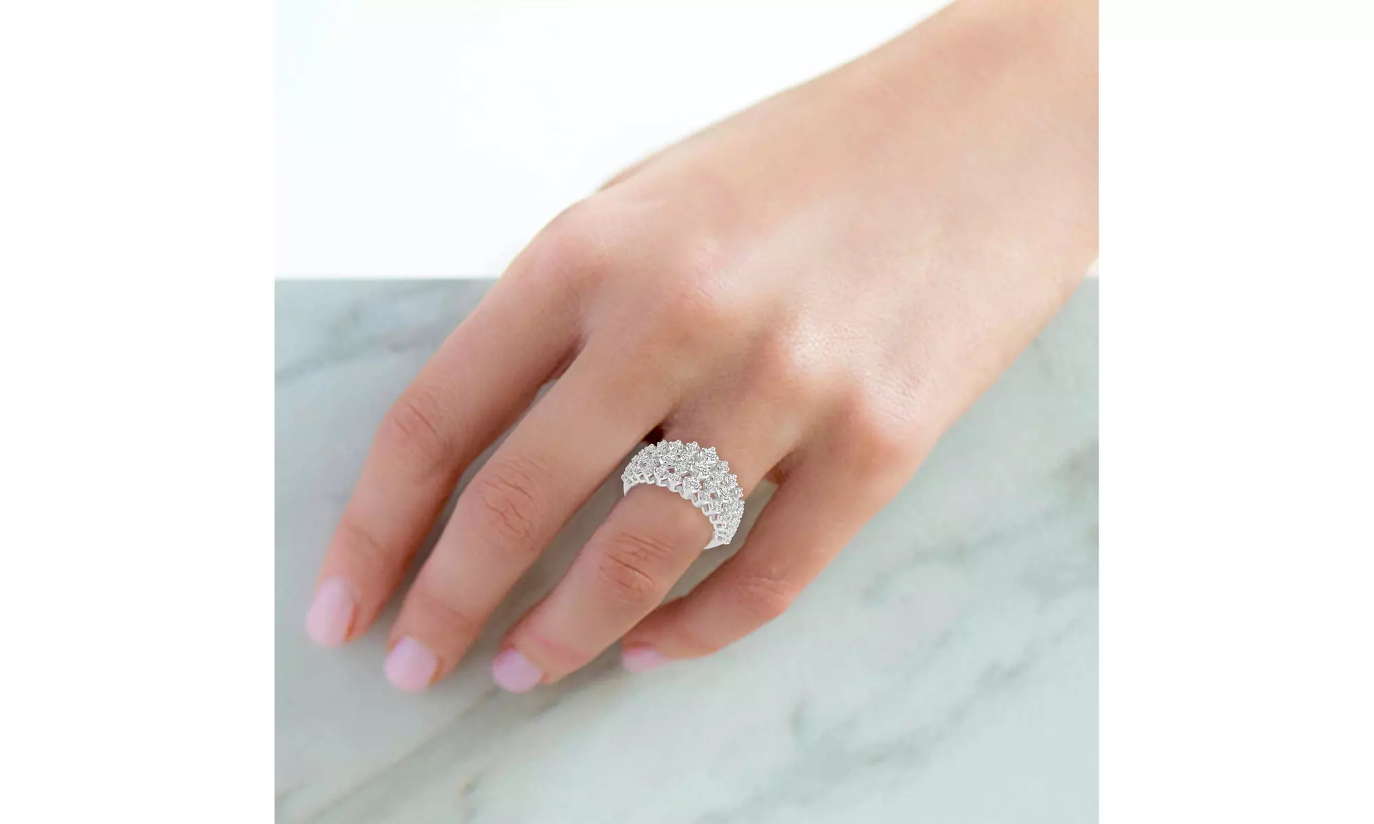1 CTTW Diamond Cluster Fashion Pyramid Ring in Sterling Silver by Fifth & Fine - Primary Image