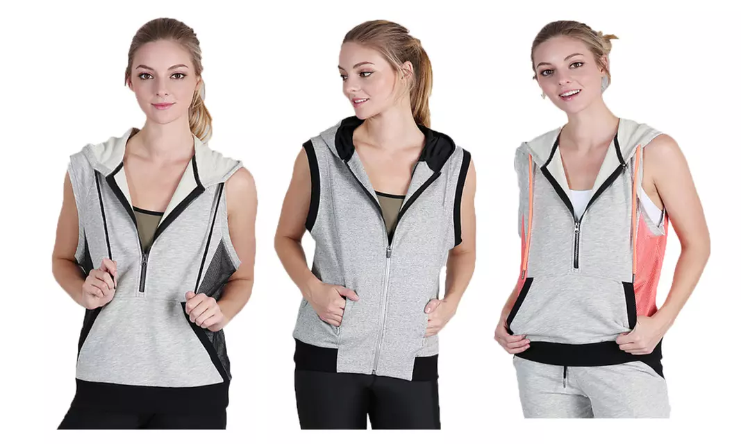 Nikibiki Women's Athletic French Terry Sleeveless Hoodie Jacket  - Primary Image