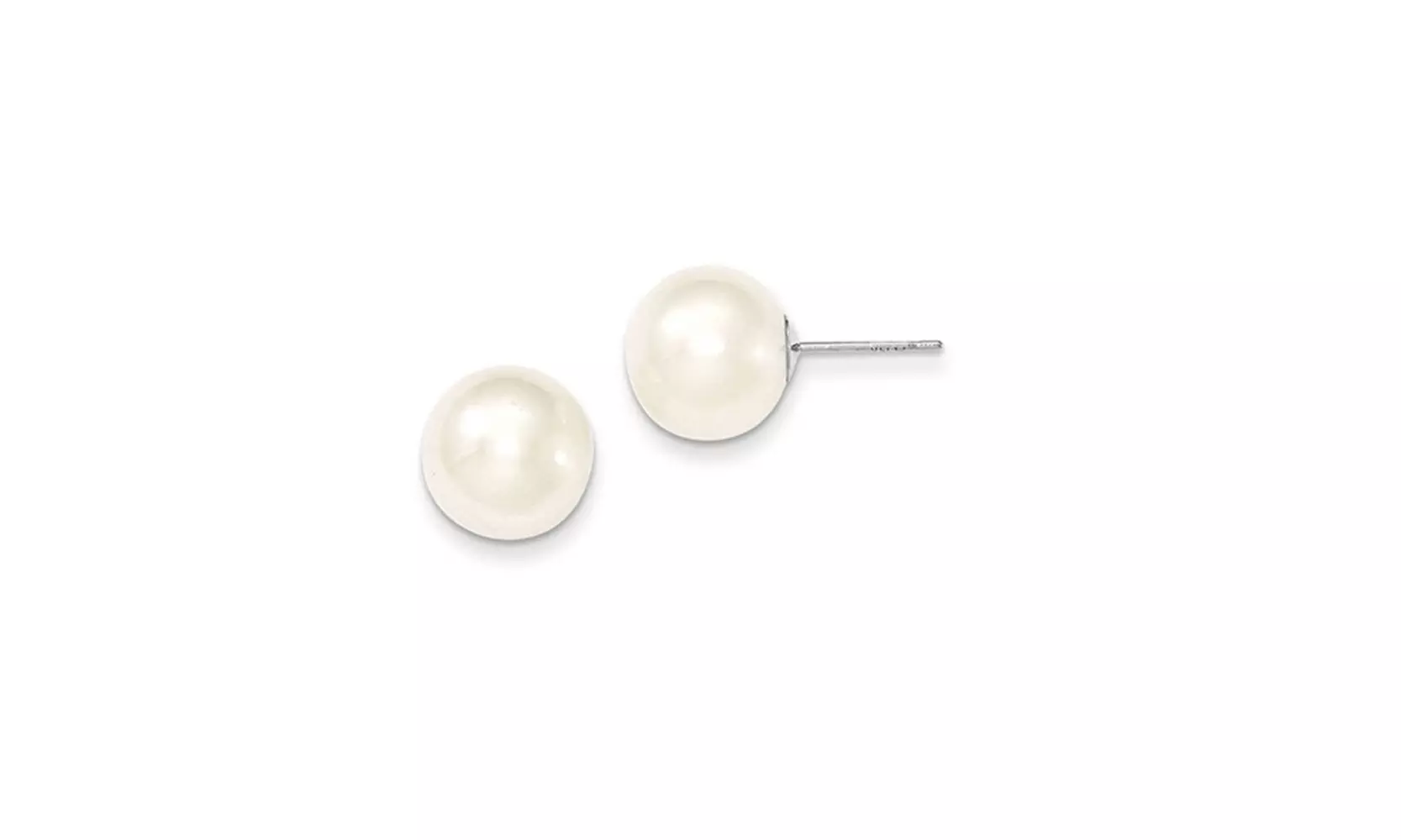  14k White Gold Plated 11-12 MM White Round Pearl Stud Earrings - Primary Image