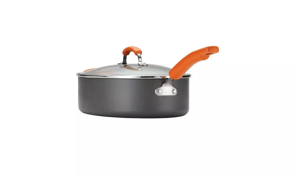 Rachael Ray Hard-Anodized  Nonstick 5qt Covered Oval Saute Pan Gray w Orange  - Second Medium