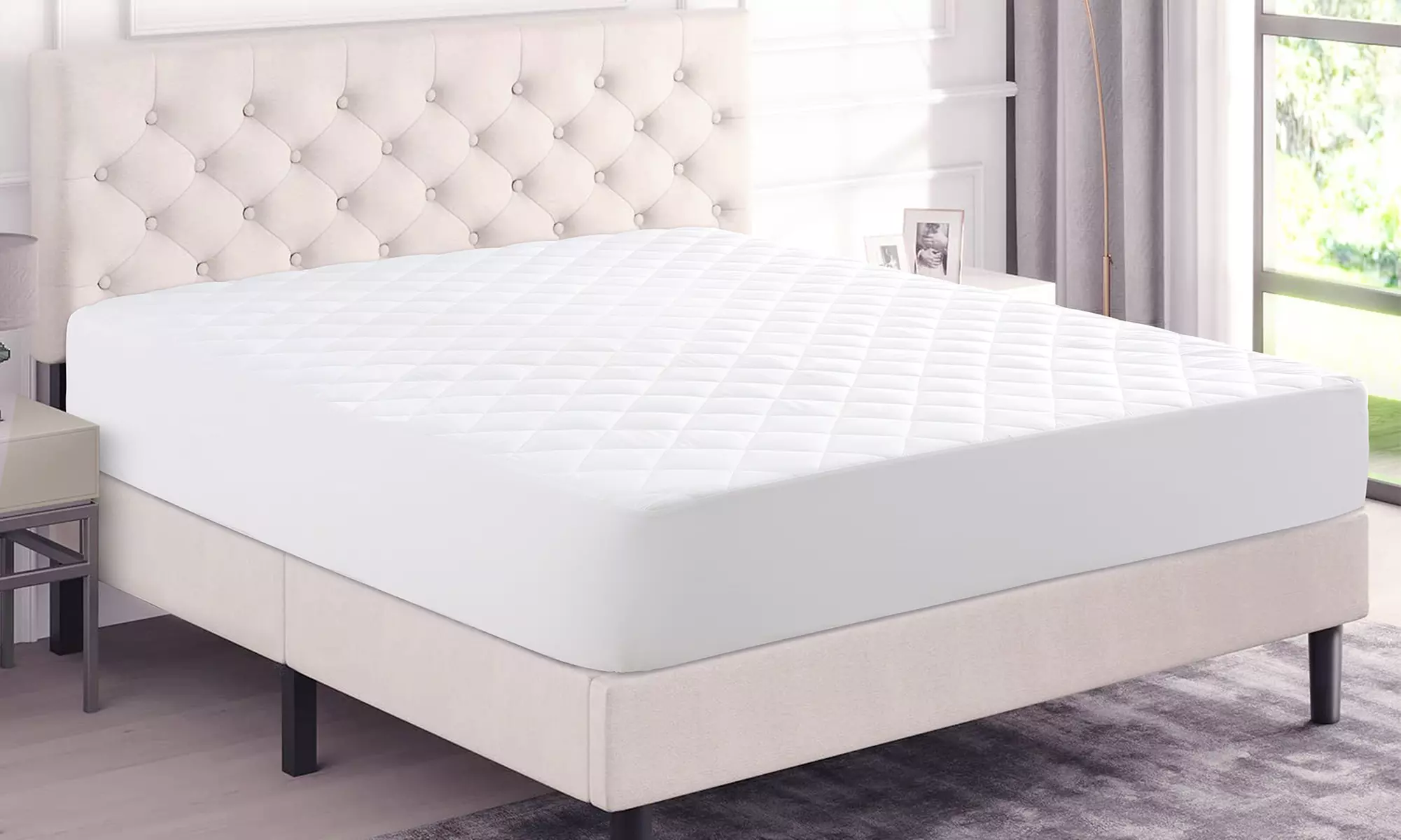 Lux Decor 16 In. Deep Pocket Mattress Pad Diamond Quilted Fitted Mattress Topper - Primary Image