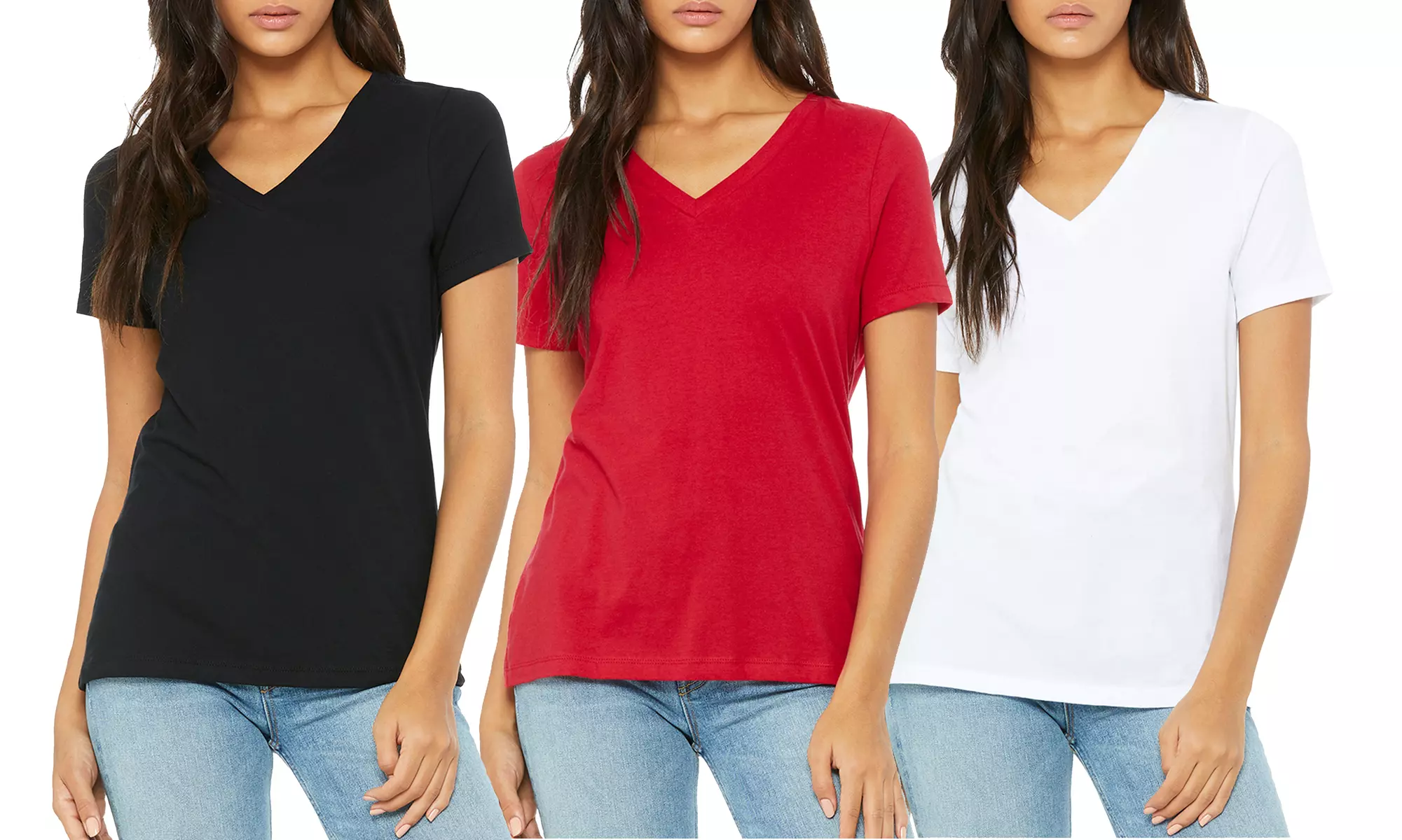 3-Pack Women's Loose Fit Short Sleeve V-Neck Classic Tee