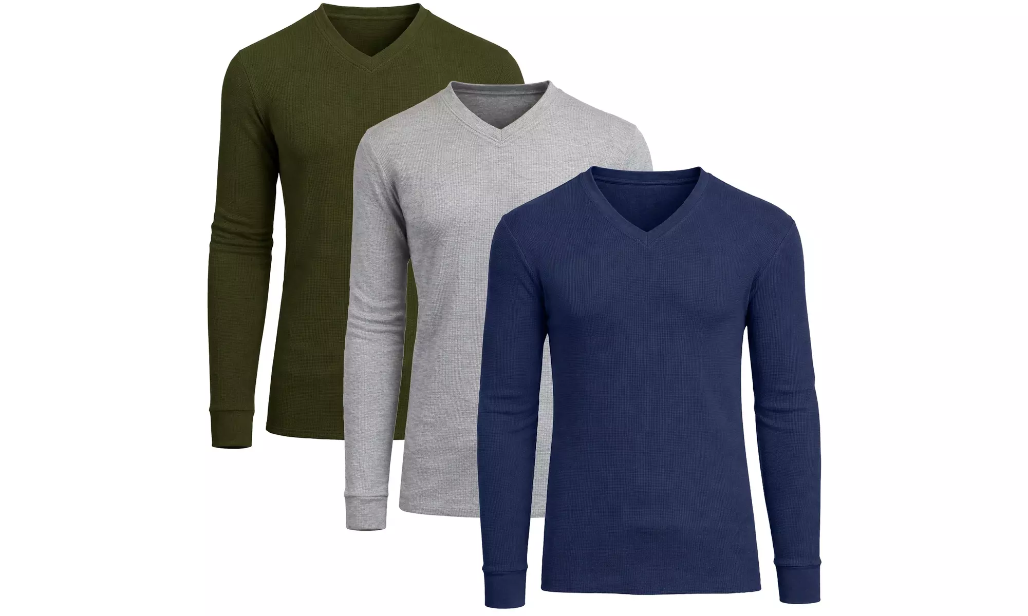 3-Pack Men's Long Sleeve Waffle-Knit V-Neck Thermal Shirts