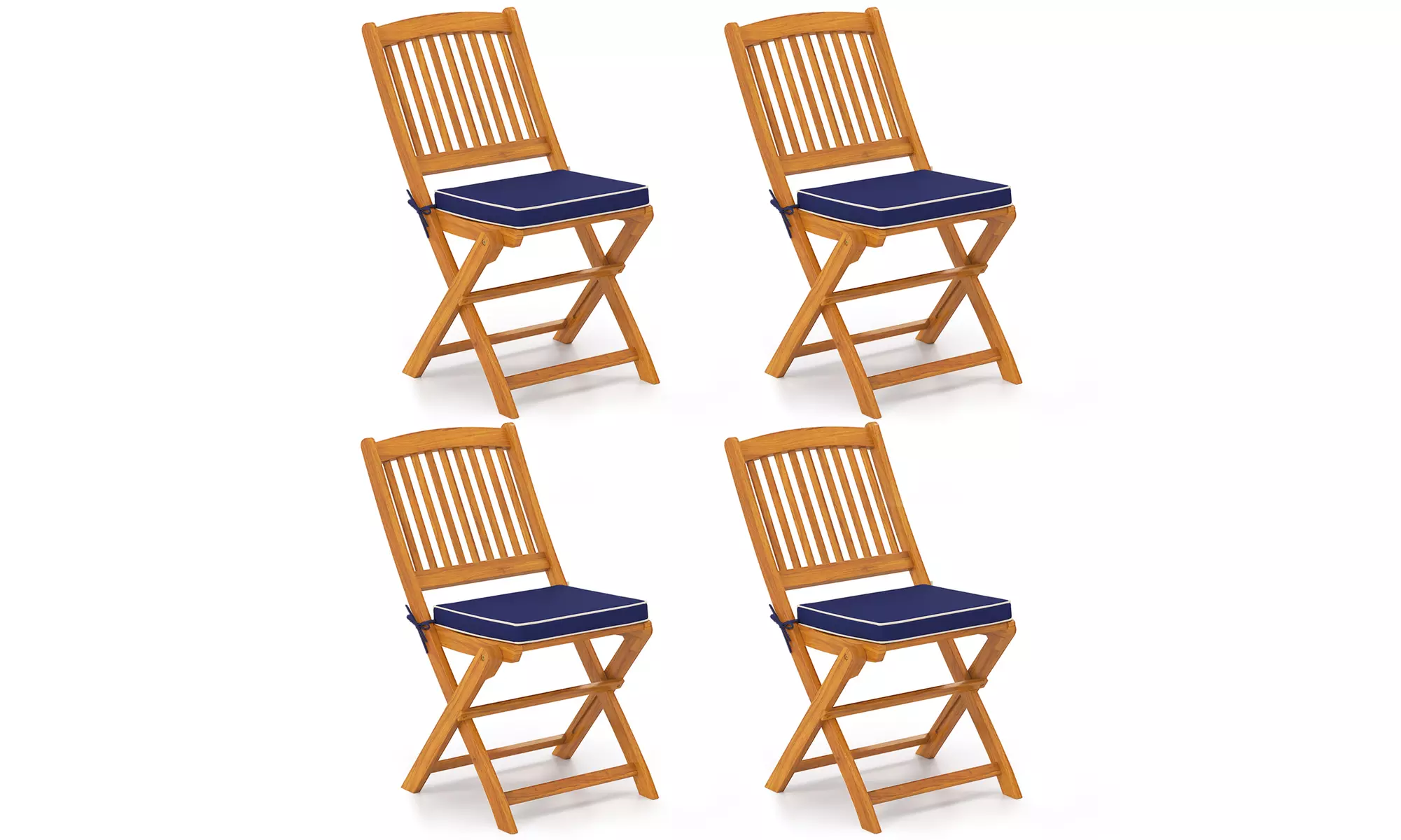 Costway Outdoor Folding Chairs Acacia Wood High-Back Chair with Seat Cushions