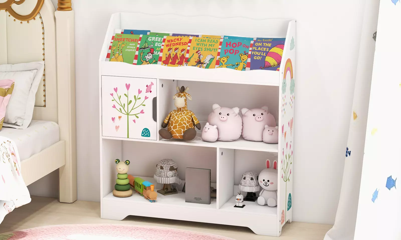 Costway Toy Storage Organizer Display Stand 3-In-1 Kids Toy Shelf w/ Book Shelf