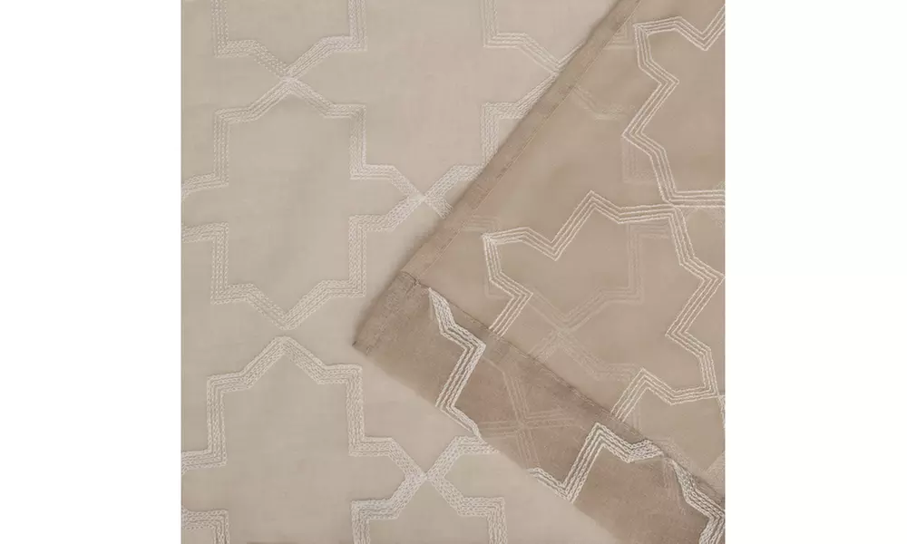 Beige Quatrefoil Embroidered Sheer Curtain Set (52x63, 52x84, 52x96) - Second Medium