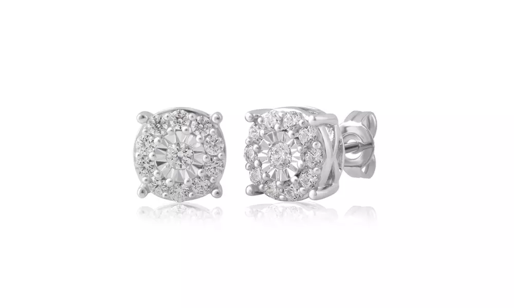 3/4 CTTW Diamond Miracle Plate Stud Earrings in Sterling Silver by DiamondMuse - Primary Image