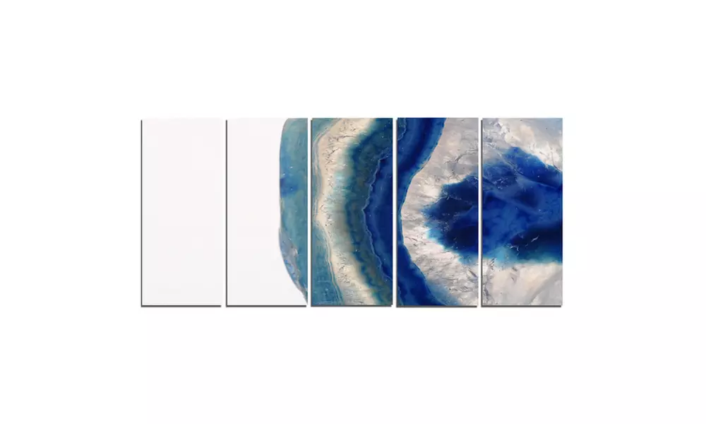 Macro of Blue Agate Stone - Abstract 5 Panel Metal Wall Art Sets Print - Second Medium