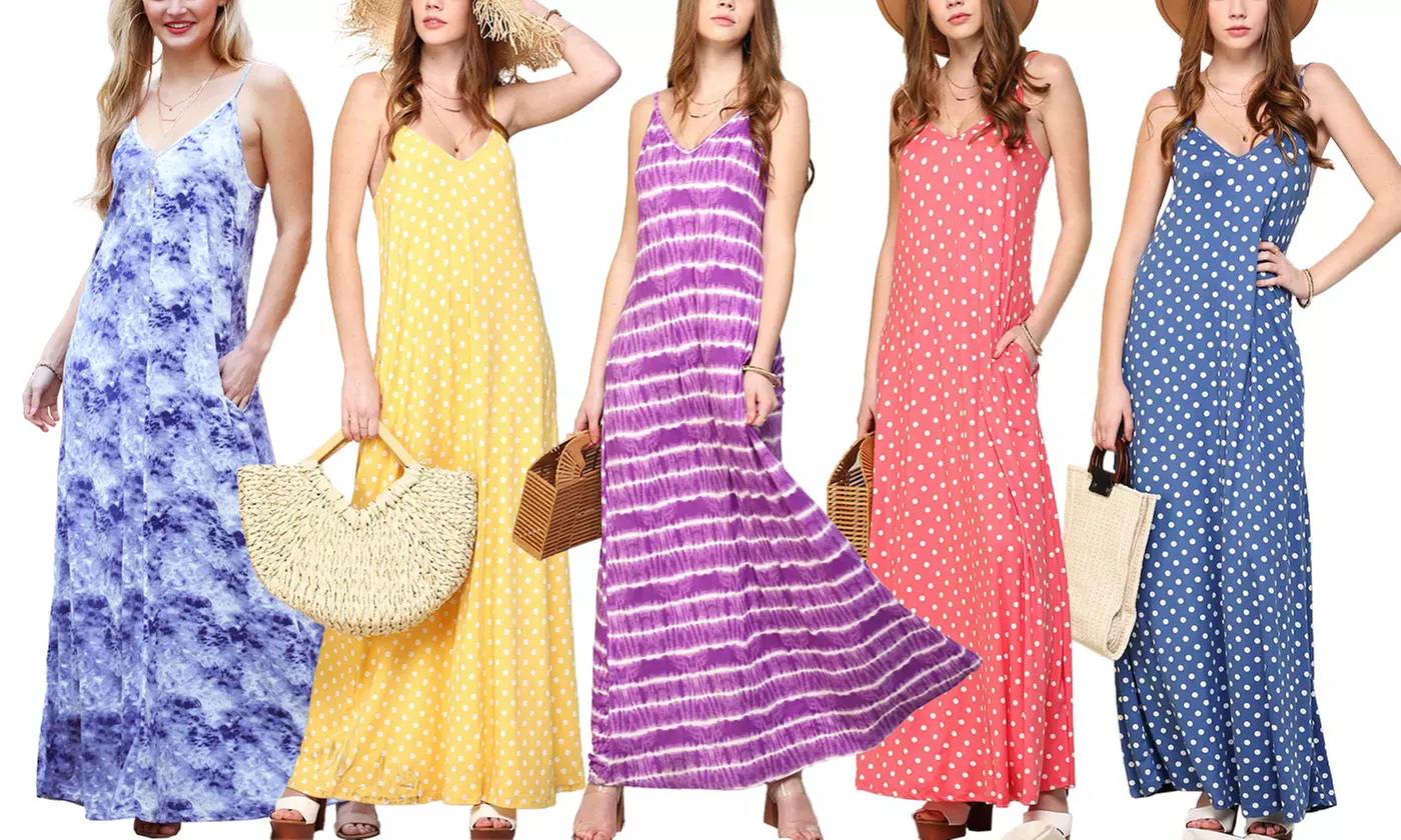 Doublju Women's Spaghetti Strap Maxi Dress with Pockets. Plus Size Available. - Primary Image
