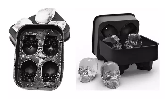 3D Skull Shape Silicone Whiskey Ice Cubes Maker Mold Trays Free Funnel - Primary Image
