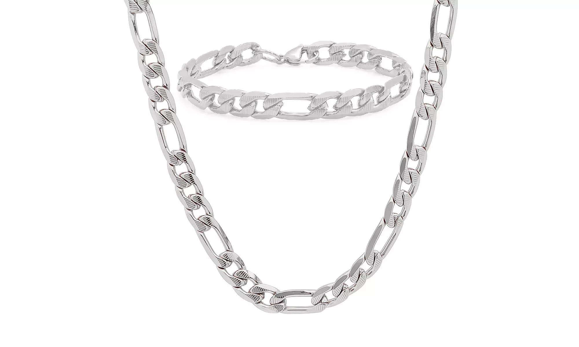 Men's Choice of Stainless Steel Figaro Necklace or Figaro Chain And Bracelet Set