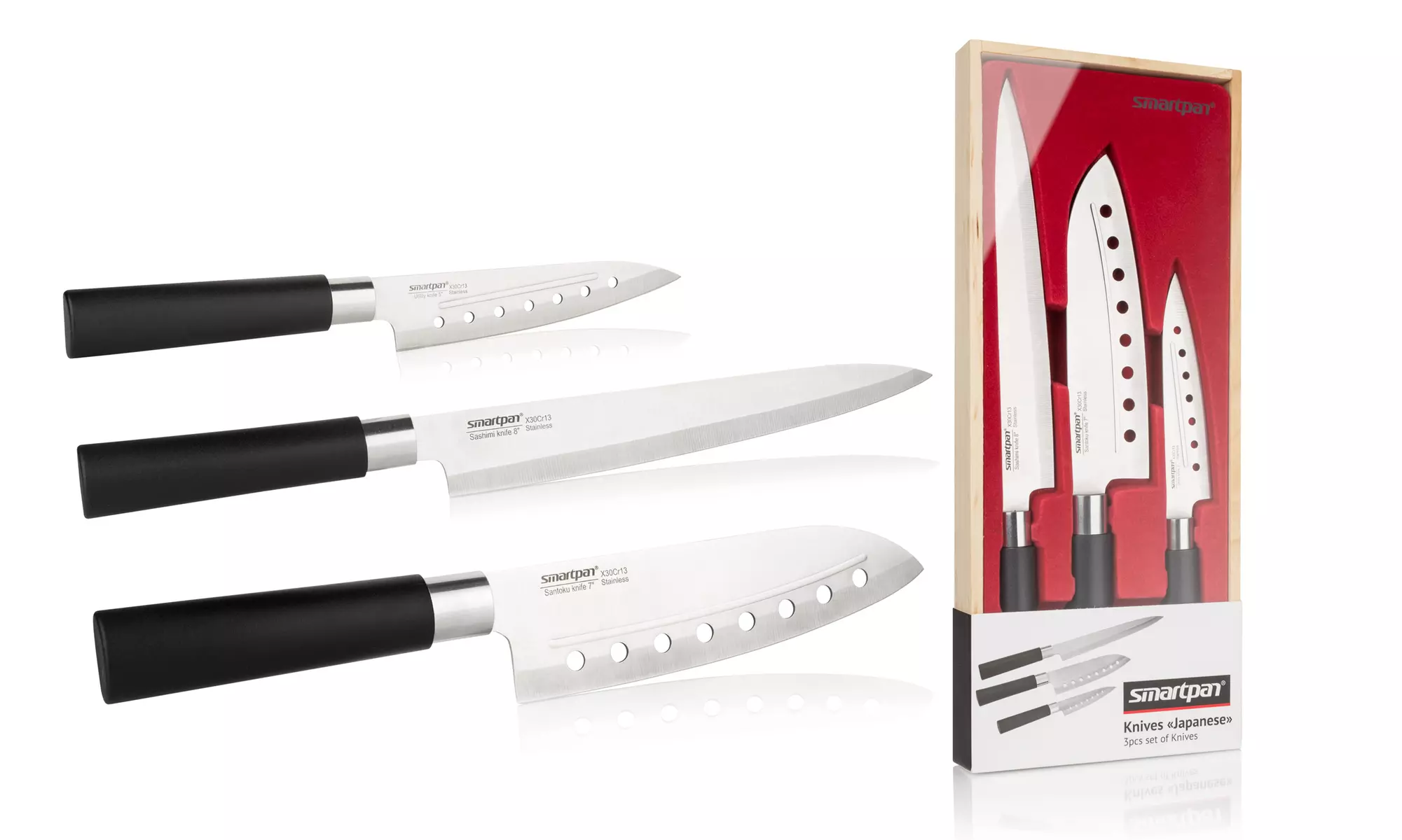 Stainless Steel 3-Piece Knife Set - Sashimi, Santoku & Utility Knives - Primary Image
