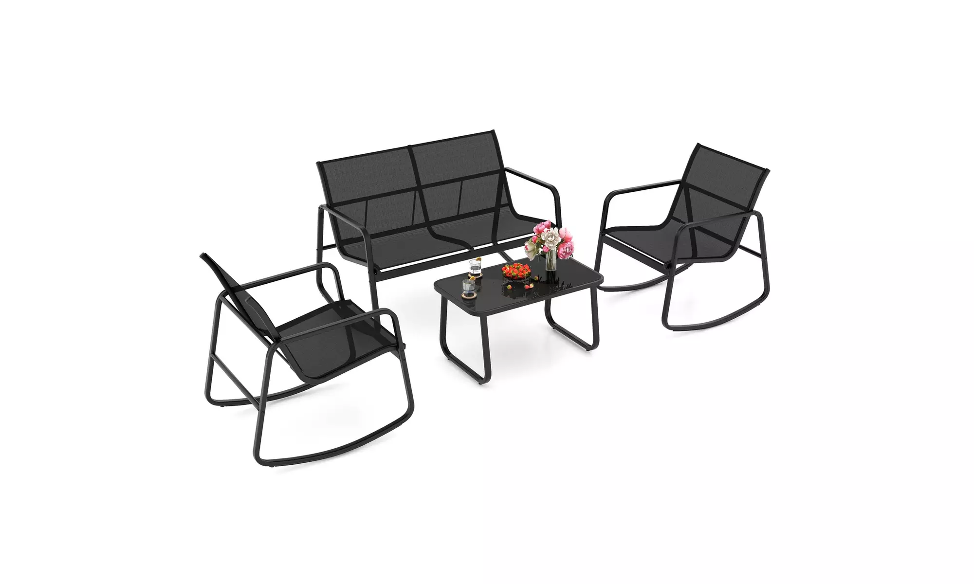 Costway 8- or 4-Piece Patio Rocking Chairs and Loveseat with Glass-Top Table
