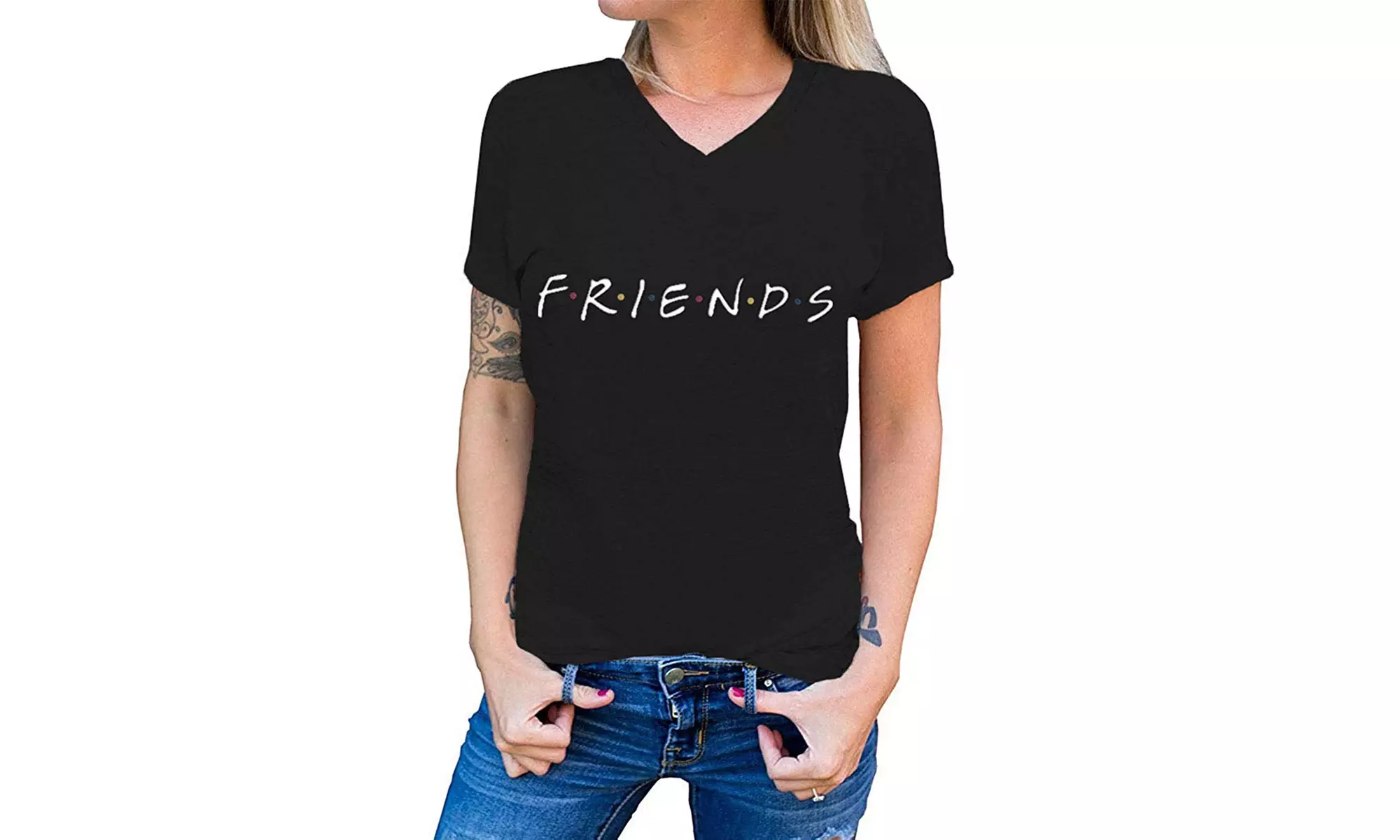 AEURPLT Friends TV Show T Shirt Women Teen Girls V Neck Short Sleeve Summer - Primary Image