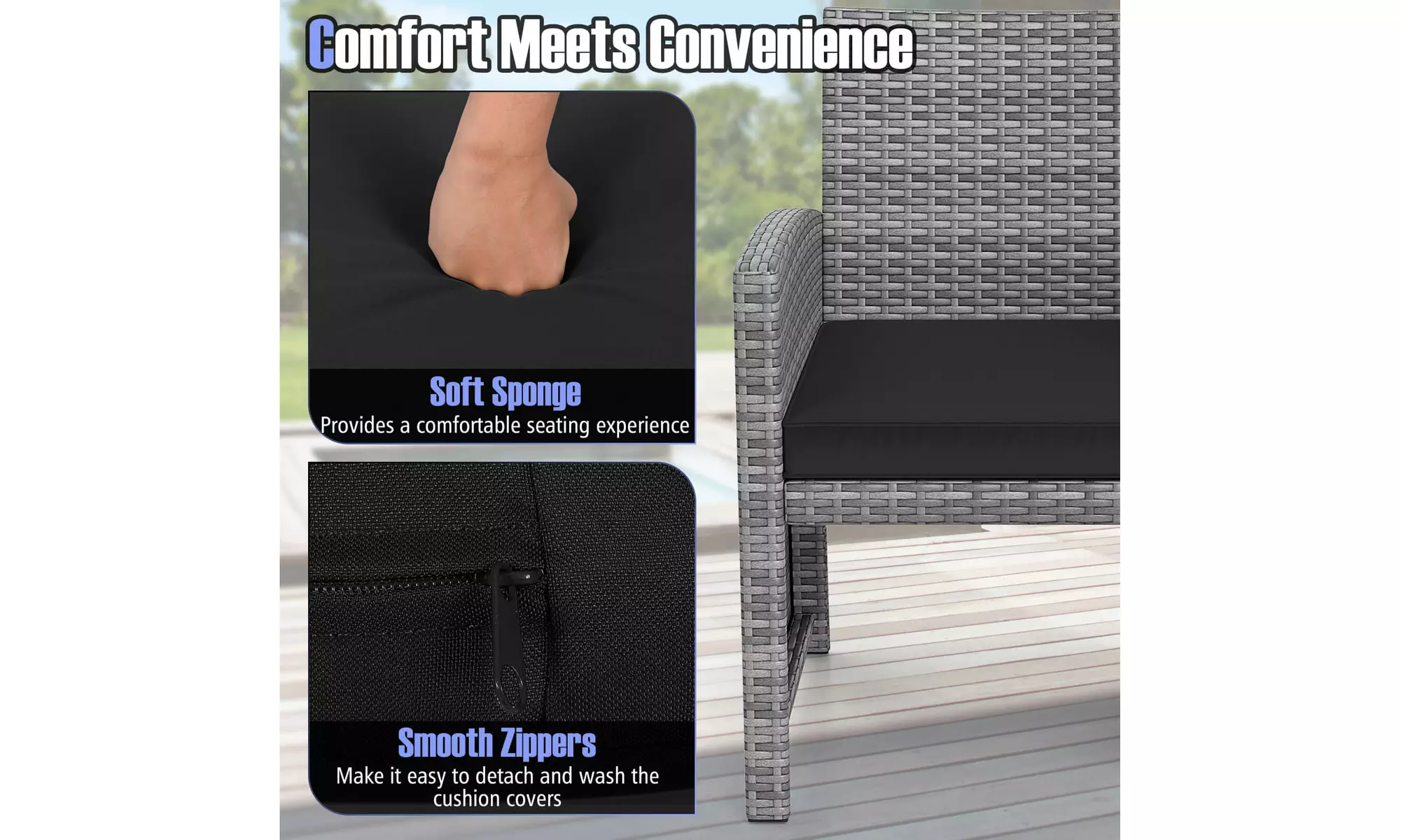 Costway 3-Piece Patio Furniture Set with Tempered Glass Coffee Table