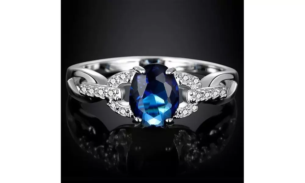 Gemstone Sapphire Diamond 925 Sterling Silver Bride Wedding Engagement Ring - Primary Image