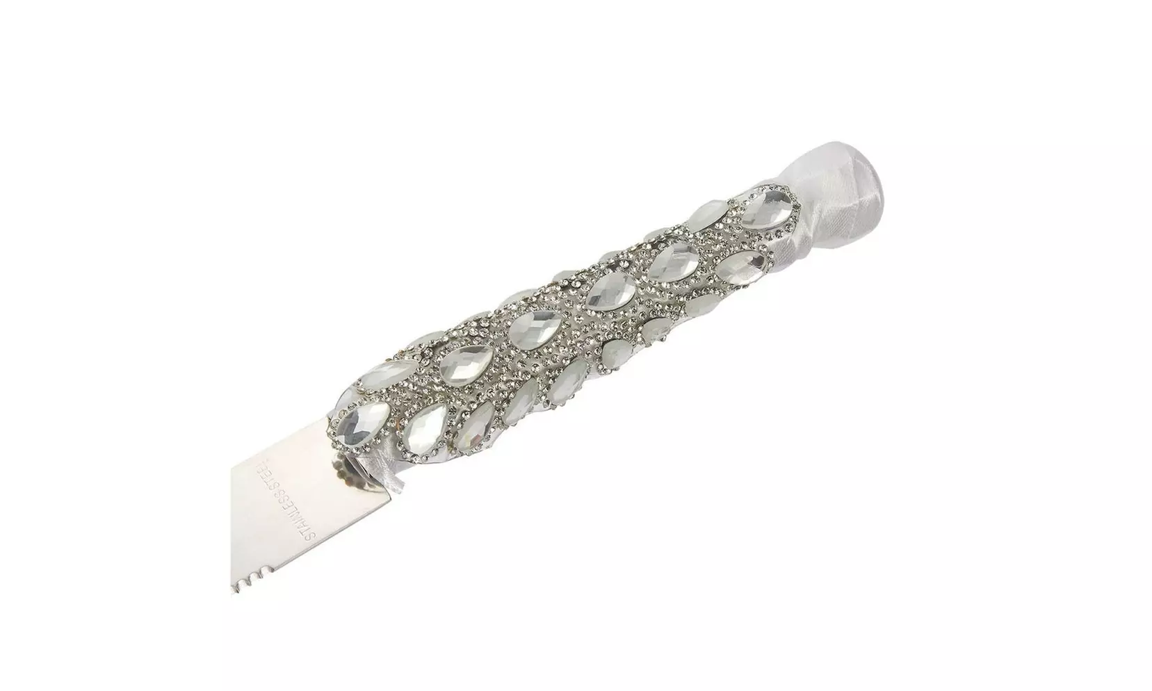 Silver Cake Server Set - Stainless Steel Wedding Knife,  Ribbon Wrapped Handle - Second Medium