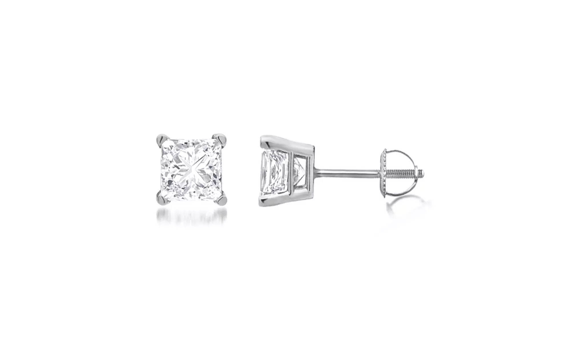 14KT White Gold Princess Cut Diamond Stud Earrings