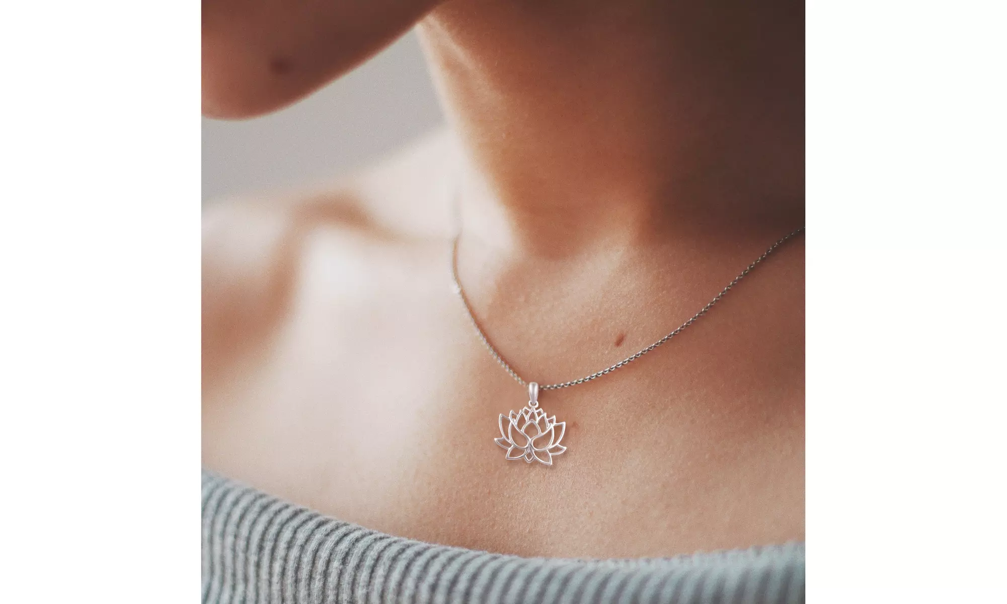 Open Lotus Flower Pendant 925 Silver by Fifth and Fine