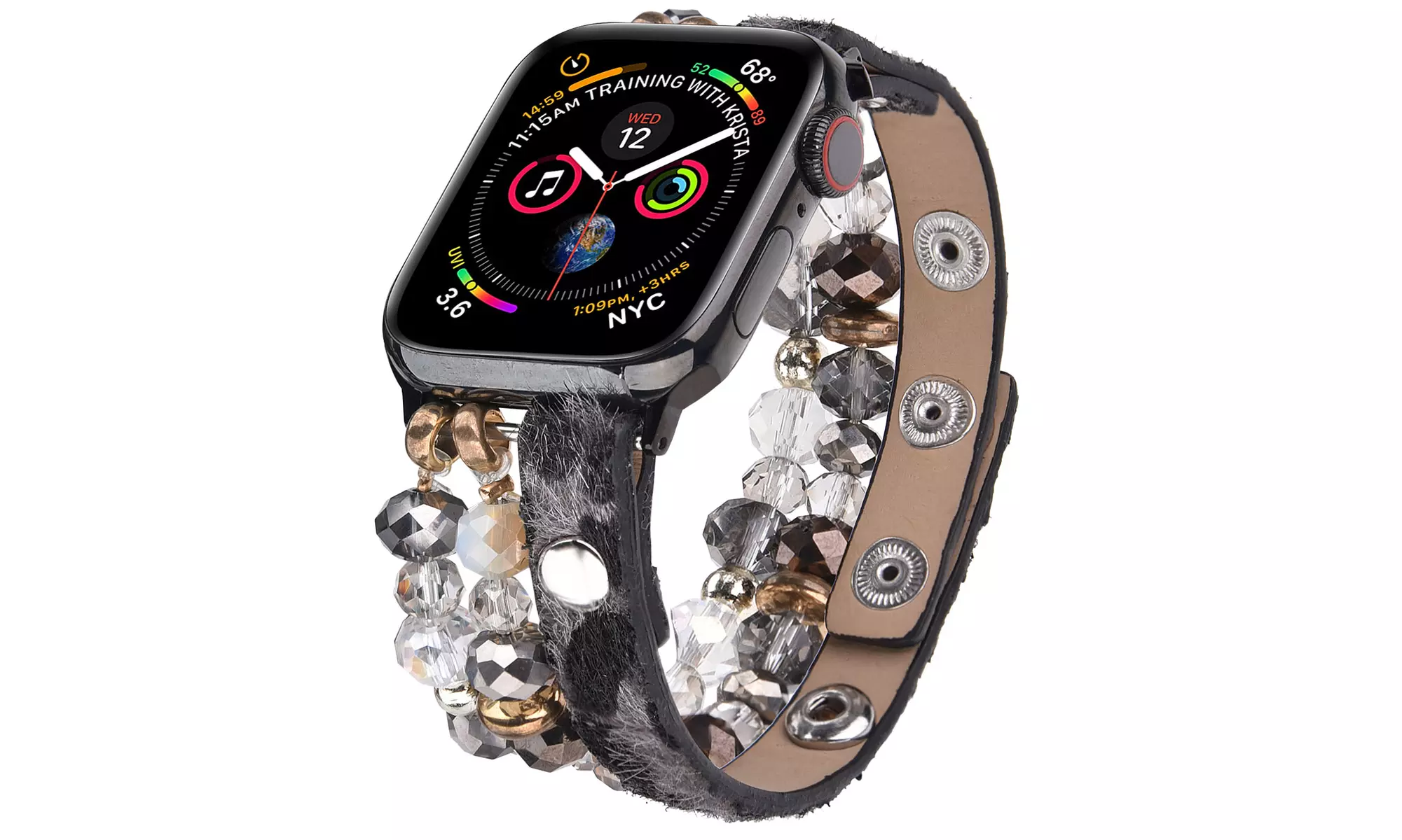Leopard Calf Leather and Crystal Apple Watch Band All Series