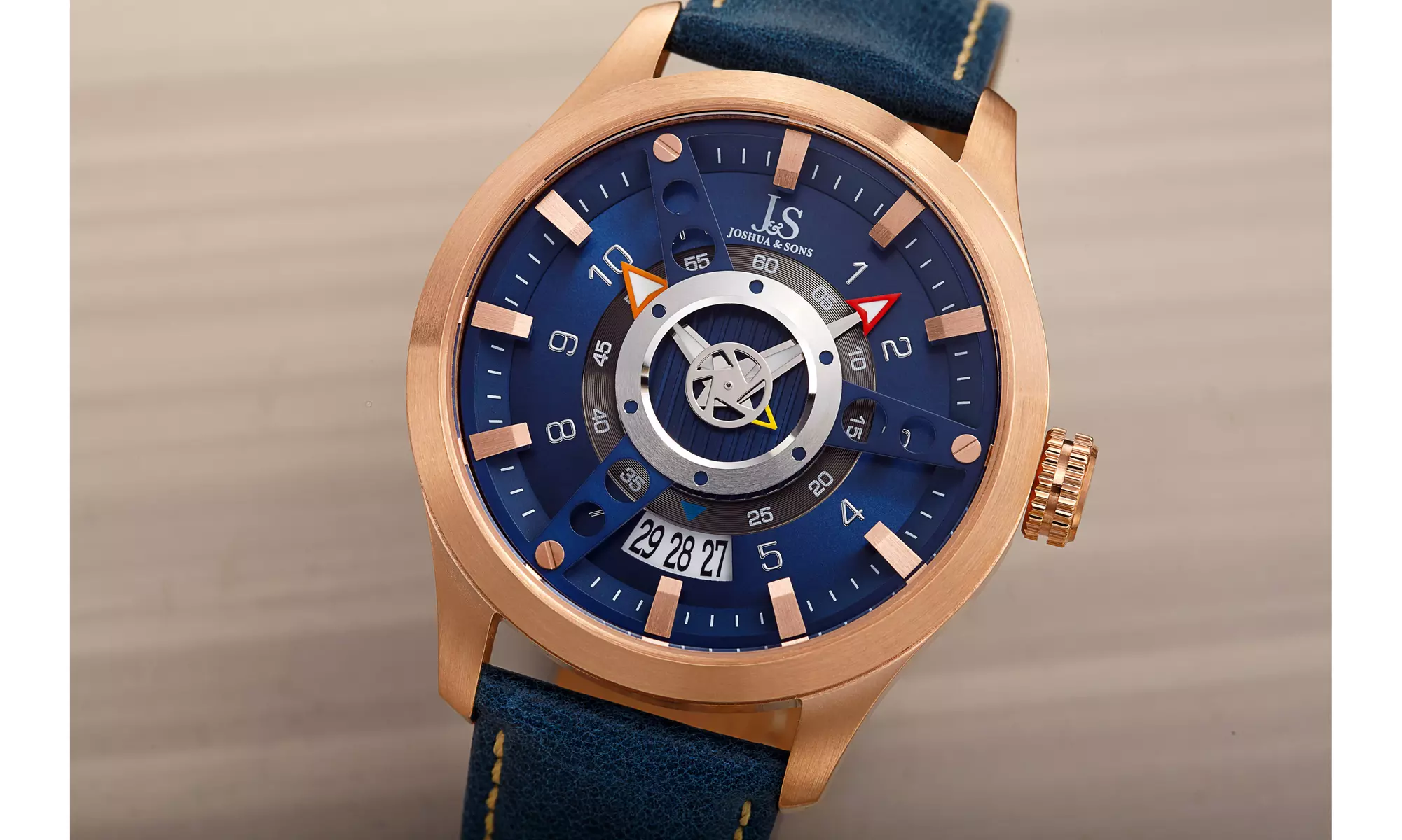 Men's Joshua & Sons Smart Design Date Wheel Arrow Hand Leather Strap Watch - Primary Image