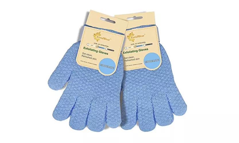 EvridWear Exfoliating Dual Texture Bath Gloves for Shower, Spa, Massage 2Pairs - Second Medium