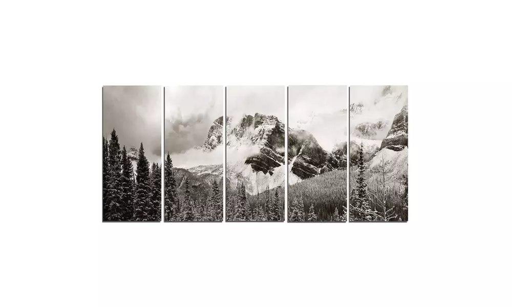 Snow Capped Hills and Bow Lake - Multipanel Landscape 5 Panel Metal Wall Art - Second Medium