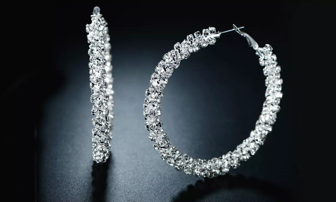 Double-Row Hoop Earrings  Made with crystals from Swarovski - Primary Image
