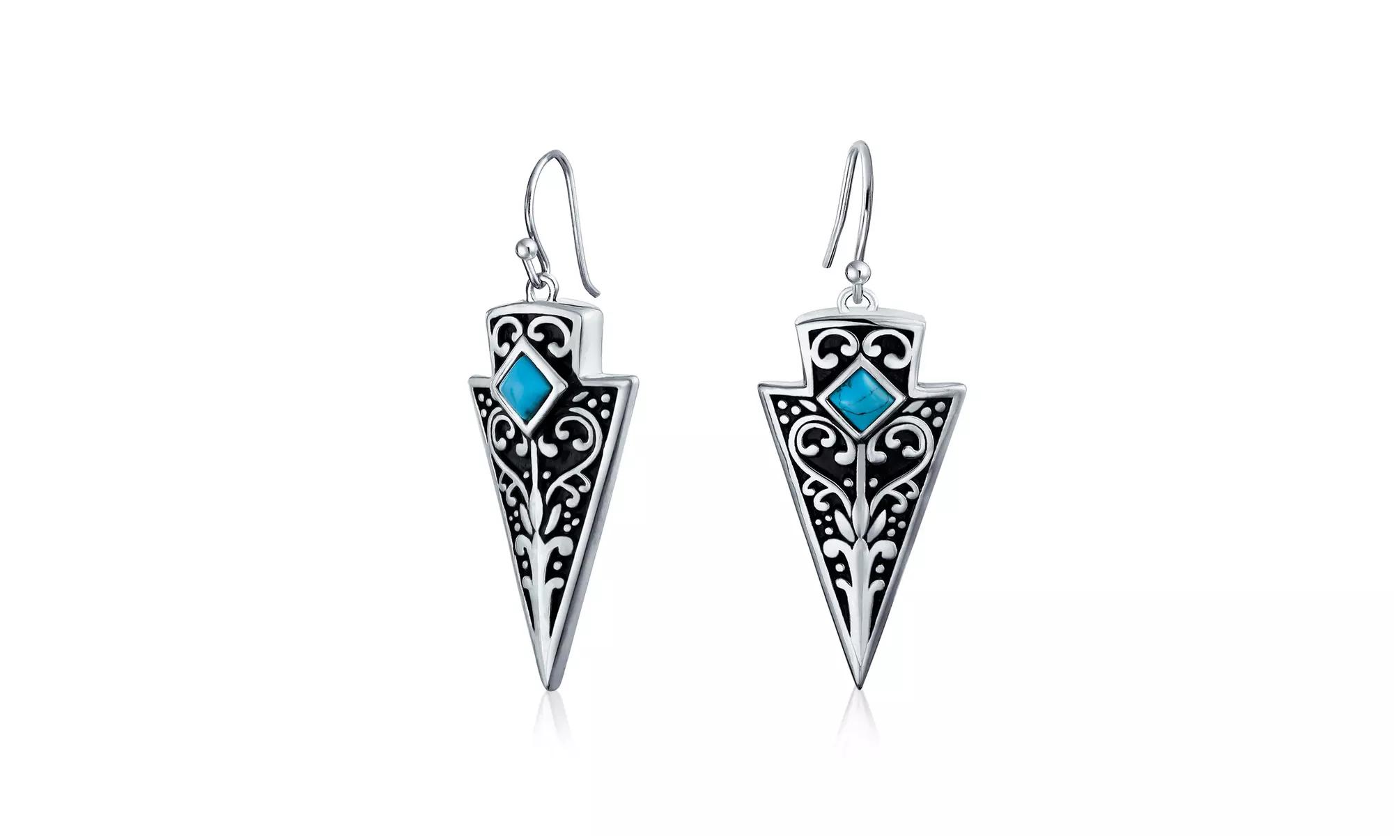 American Indian Style Blue Arrowhead Boho Earrings Sterling Silver - Primary Image