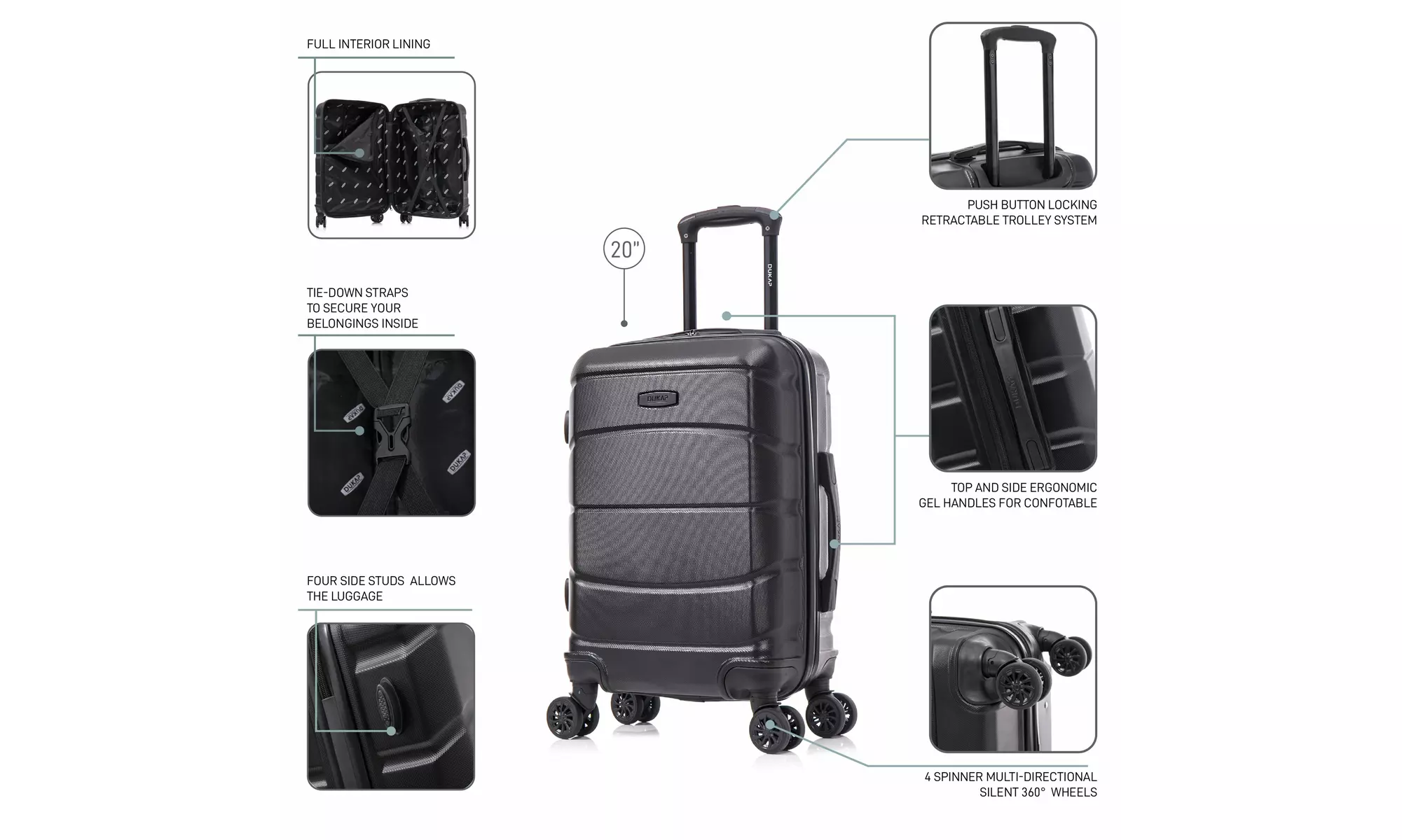DUKAP Sense Lightweight Hardside Spinner Luggage 20"/24"/28"